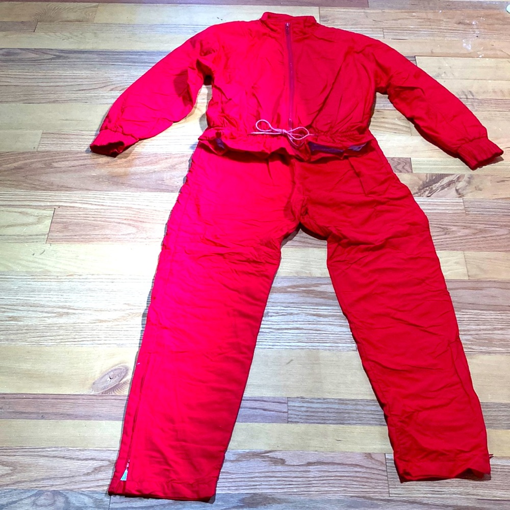 Prince Red Pantsuit, Size M, Shell 100% Nylon, Lining 65% Polyester 35% Cotton.